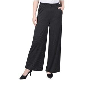 NY‎ Collection Women's PXL Black White Polka Dot Wide Leg Elastic Waist Pants